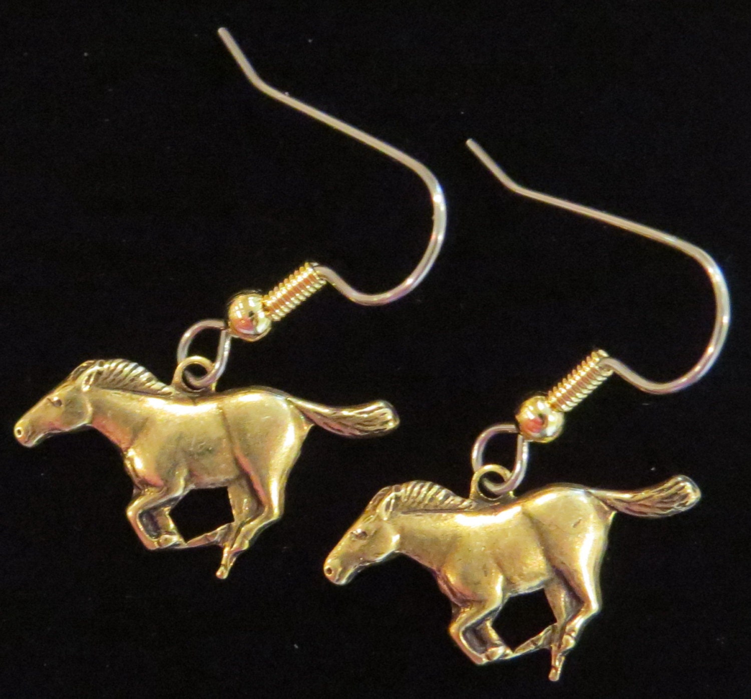 Mustang Earrings Brass or Oxidized Matte Silver Horse Pony | Etsy