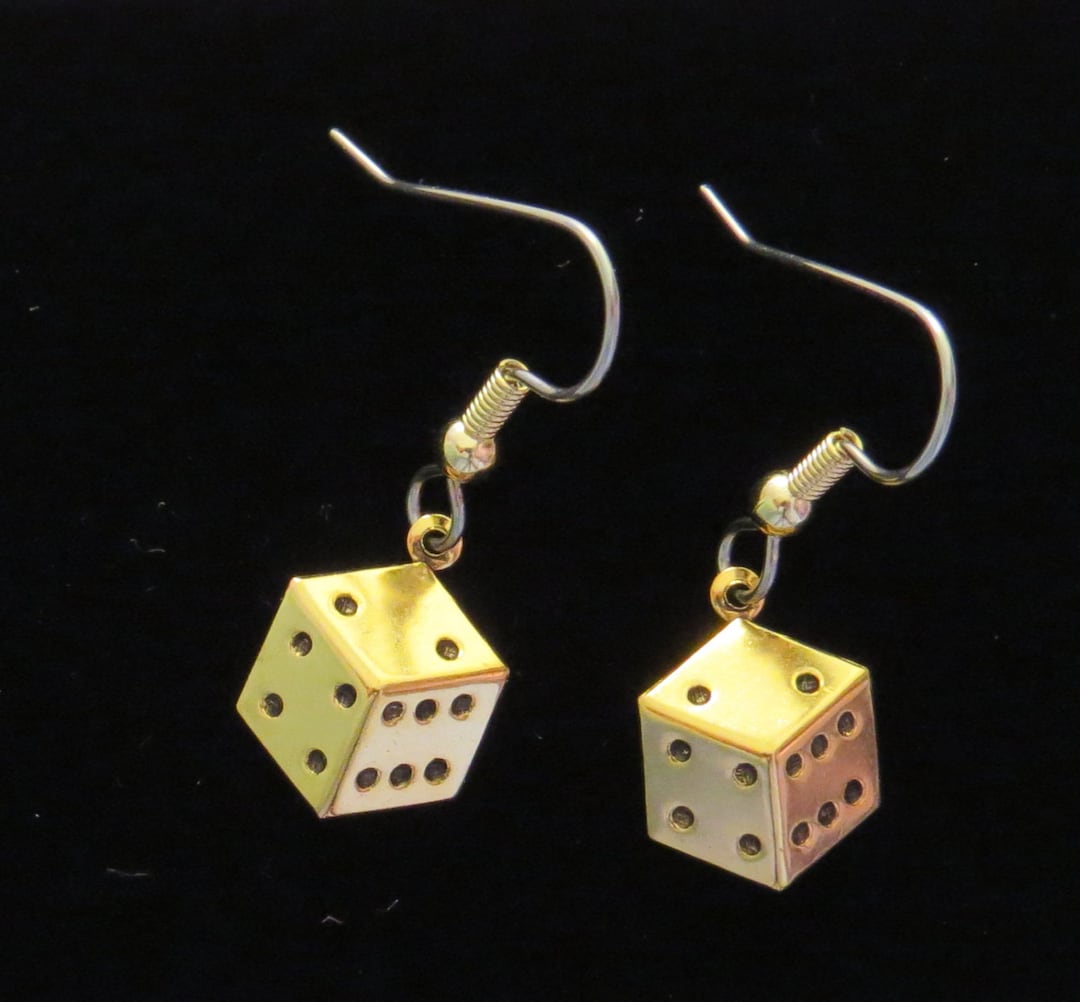 Dice Earrings 24 Karat Gold Plate Gambling Snake Eyes Casino Etsy