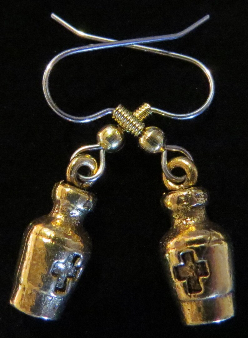 Pharmacist Pill Bottle Earrings 24 Karat Gold Plate Pharmacy Etsy