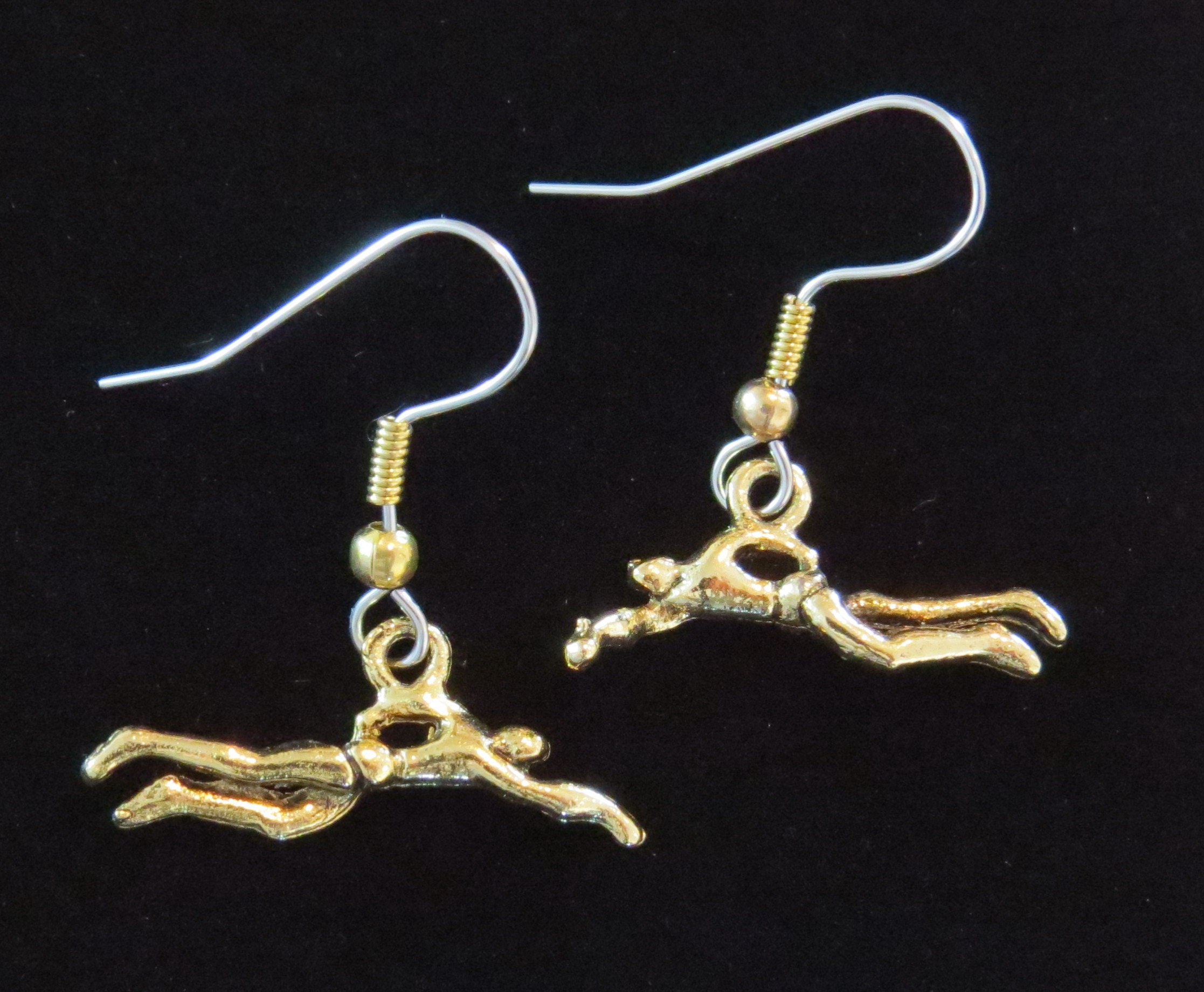 Swimmer Male Swimming Earrings 24 Karat Gold Plate Swim Water Etsy