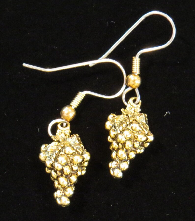 Grape Grapes Earrings 24 Kt Gold Plate or Oxidized Matte Etsy