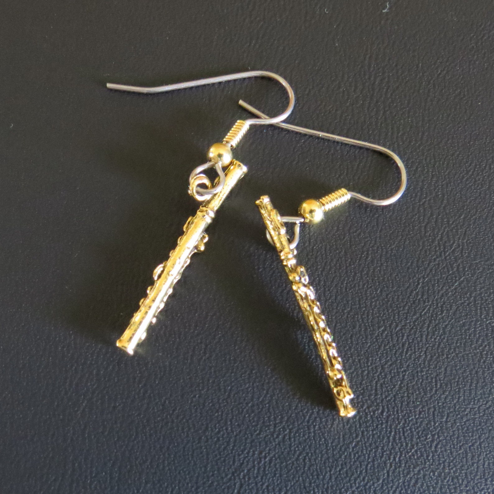 Flute Earrings Flutes 24 Karat Gold Plate Music Band Orchestra Etsy