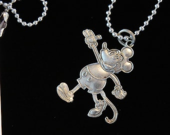Mickey Mouse Vintage inspirado Disney Neckace plata placa 19" cadena de bolas NS074