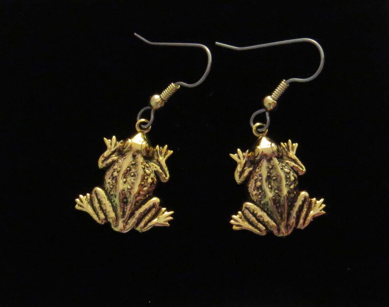 Frog Earrings 24 Karat Gold Plate Toad Bullfrog Polliwog - Etsy