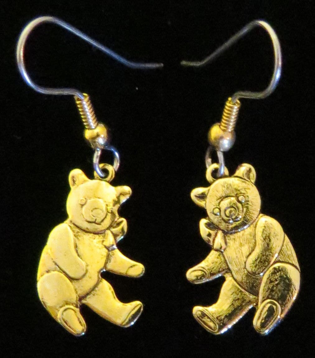 Teddy Bear Earrings 24 Karat Gold Plate Or Oxidized Matte | Etsy