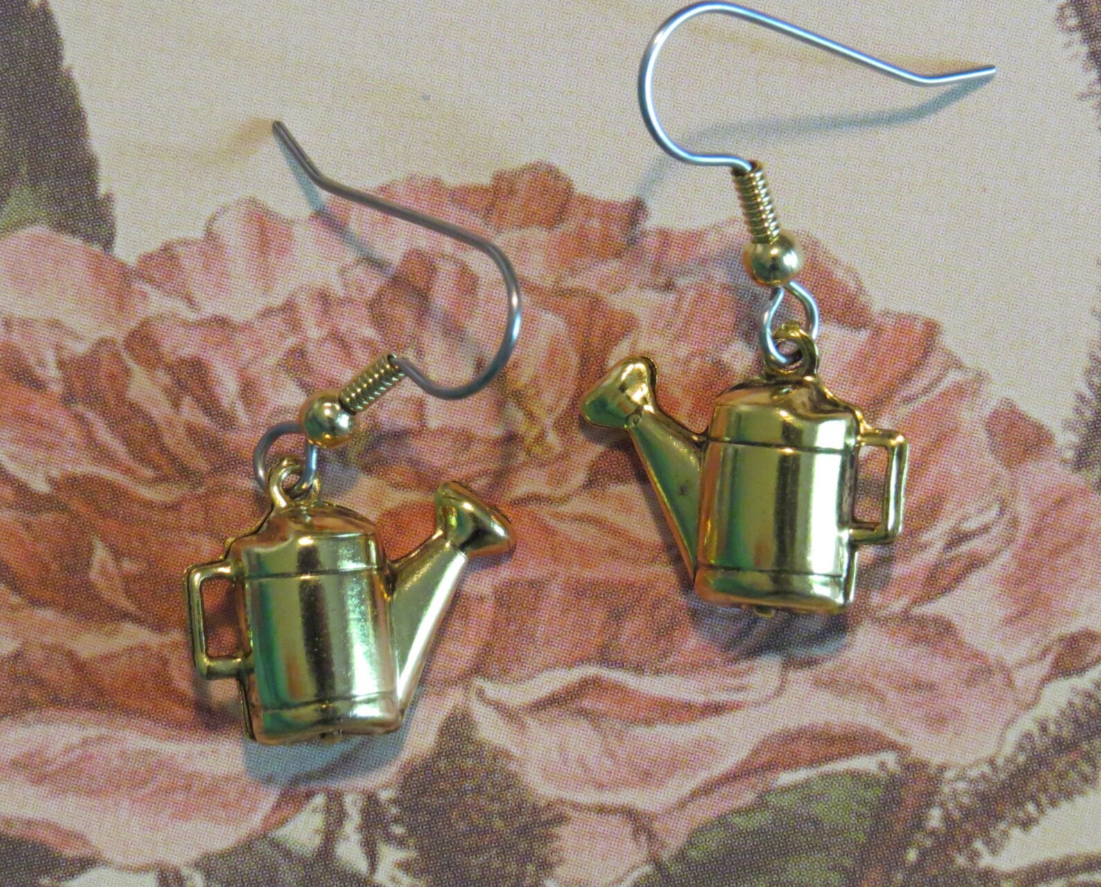 Watering Can Earrings 24 Karat Gold Plate Flower Bed Vegetable Etsy