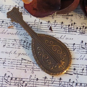 Mandolin Pin Brooch Antiqued Brass Music Orchestra Band Or Oxidized Matte Silver PG327B / PS222