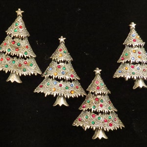 One Vintage Inspired Christmas Tree Holiday Brooch Pin Antiqued Pewter with Swarovski Crystals Holidays Jewelry PS134