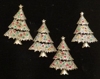 Un millésime inspiré Christmas Tree Vacances Brooch Pin Antiqued Pewter avec Swarovski Crystals Vacances Bijoux PS134
