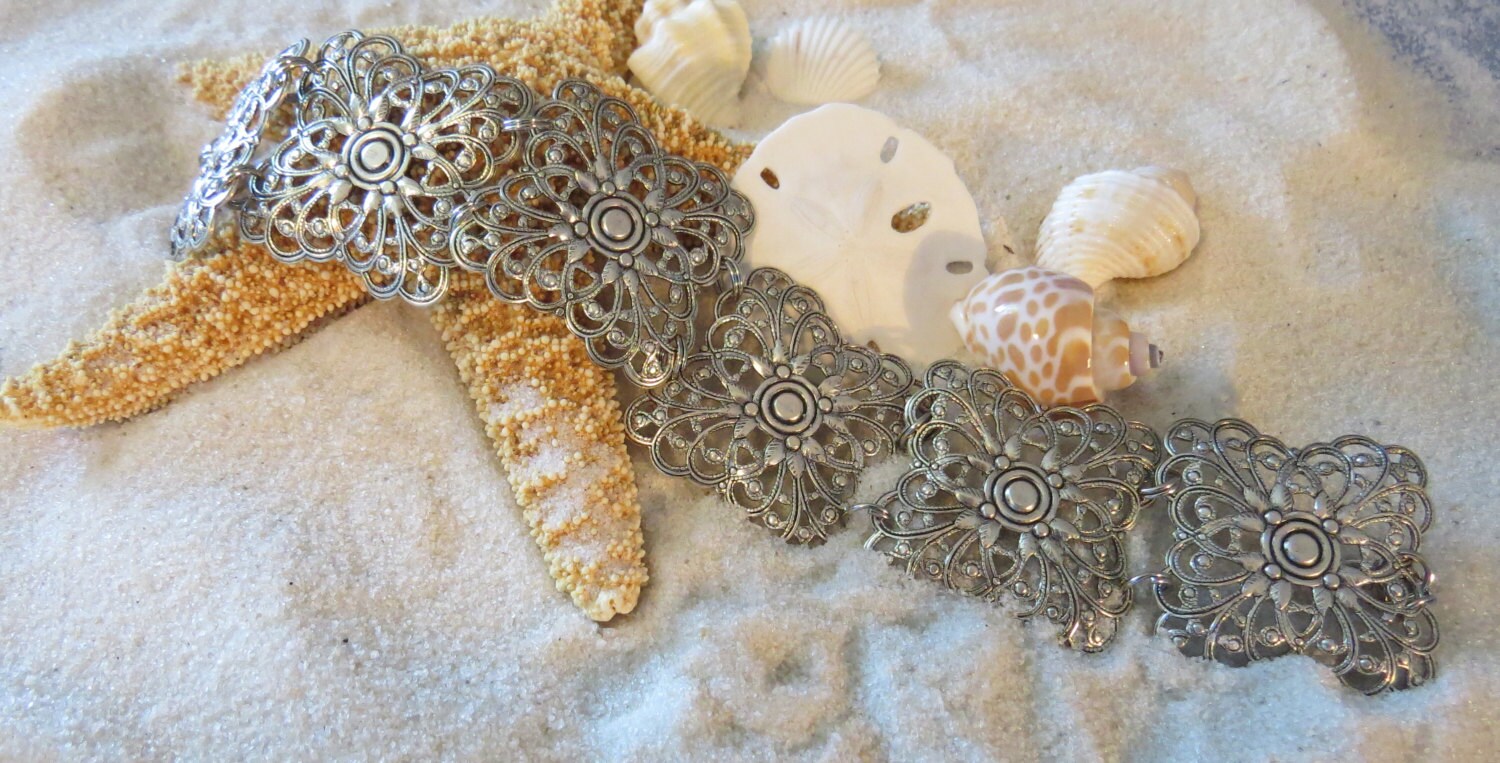 Victorian Filigree Bracelet Wide Oxidized Matte Silver