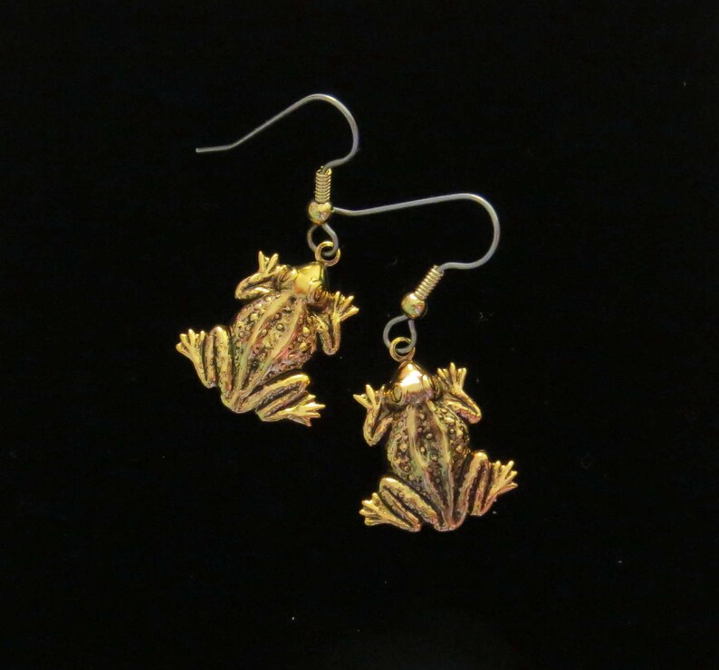 Frog Earrings 24 Karat Gold Plate Toad Bullfrog Polliwog Etsy