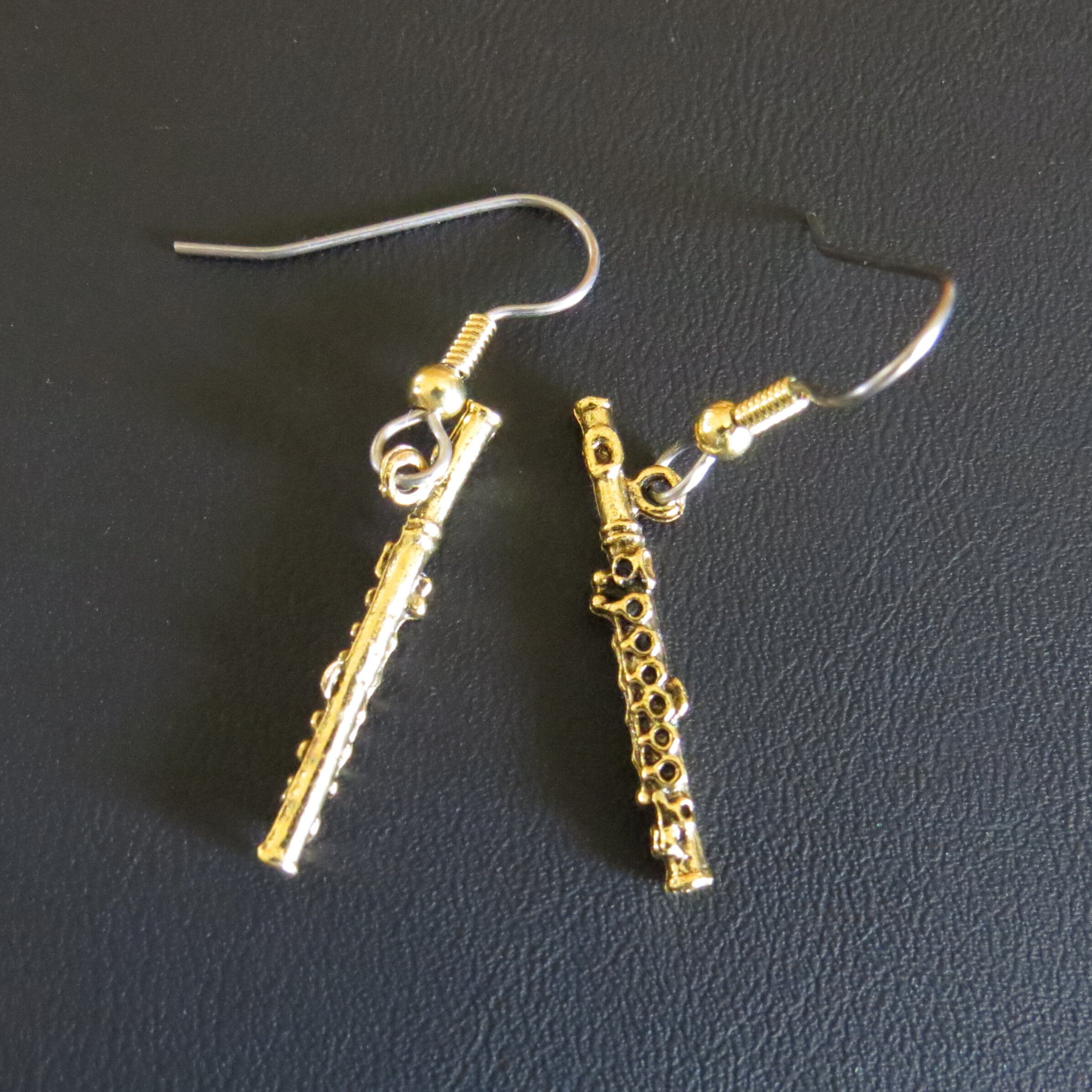 Flute Earrings Flutes 24 Karat Gold Plate Music Band Orchestra Etsy
