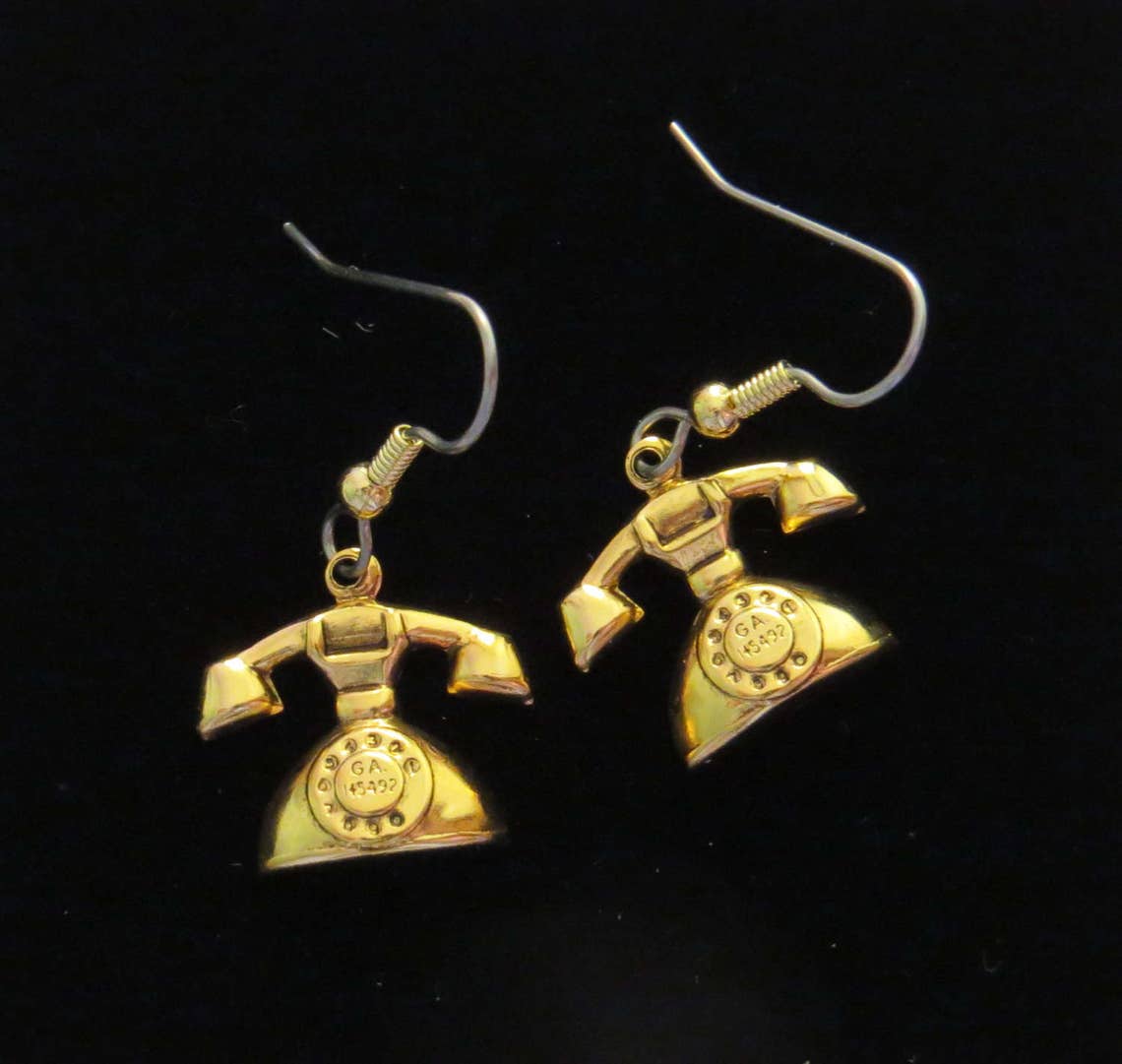 Hollywood Telephone Earrings 24 Karat Gold Plate Phone Vintage Etsy