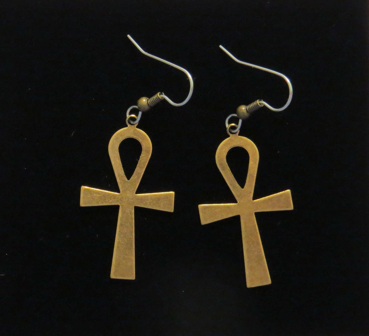 アクセサリー Small Egyptian with Brass Maria, Cross Eternal Cross Cleopatra Ankh Earrings Antiqued Brass