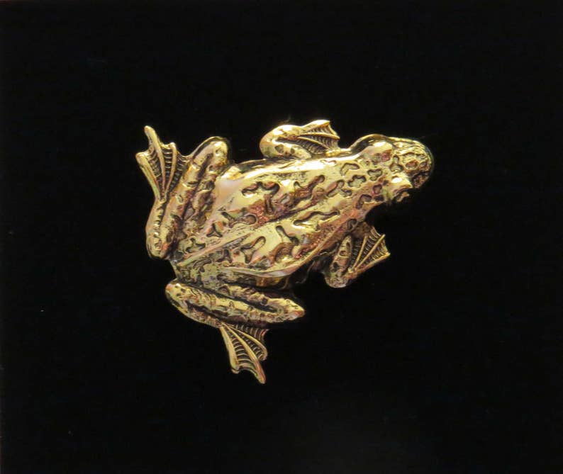 Frog Pin Brooch 24 Karat Gold Plate Toad Bullfrog Polliwog Croaker Amphibian PG370 image 2