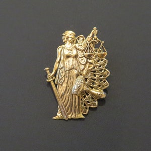 Attorney Pin Brooch Lawyer 24 Karat Gold Plate or Silver Plate Counselor Lady Justice Scales Gavel PG138/PS087