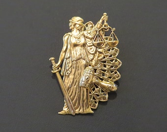Attorney Pin Brooch Lawyer 24 Karat Gold Plate or Silver Plate Counselor Lady Justice Scales Gavel PG138/PS087