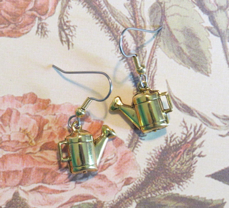 Watering Can Earrings 24 Karat Gold Plate Flower Bed Vegetable Etsy