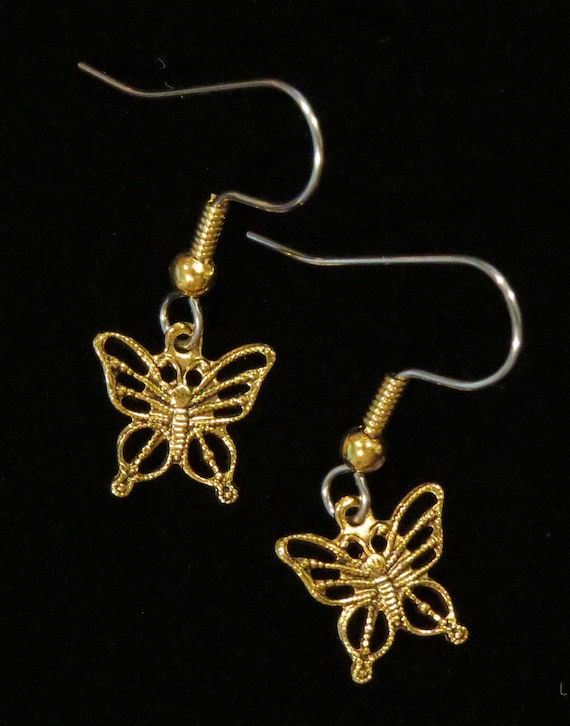 Butterfly Butterflies Tiny Earrings 24 kt Gold Plate Spring Summer Garden Flower