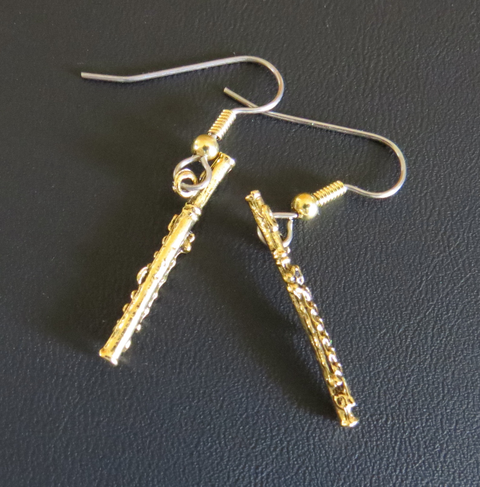Flute Earrings Flutes 24 Karat Gold Plate Music Band Orchestra Etsy