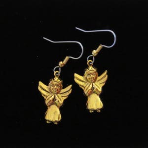 Angel Earrings, 24 Karat Gold Plate, Christmas Angels, Holiday, Spiritual Messenger, Christma Angel, Gift EG572