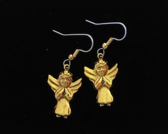 Pendientes de ángel, 24 Karat placa de oro, ángeles de Navidad, vacaciones, mensajero espiritual, Christma Angel, regalo EG572