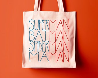 Super Mom tote bag - cotton bag, canvas bag, beach bag, handbag, gift idea, message tote bag, quote bag, superman totebag