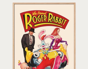 Roger Rabbit poster, illustrated poster, animated film poster, pop poster, gift idea, old poster, 80s poster