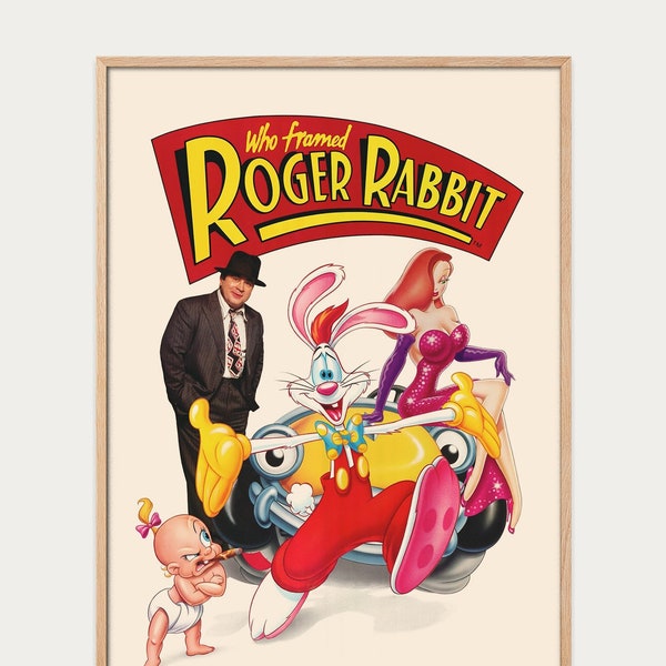 Affiche Roger Rabbit, Affiche illustrée, affiche de film d'animation, Affiche pop, idée cadeau, affiche ancienne, poster années 80