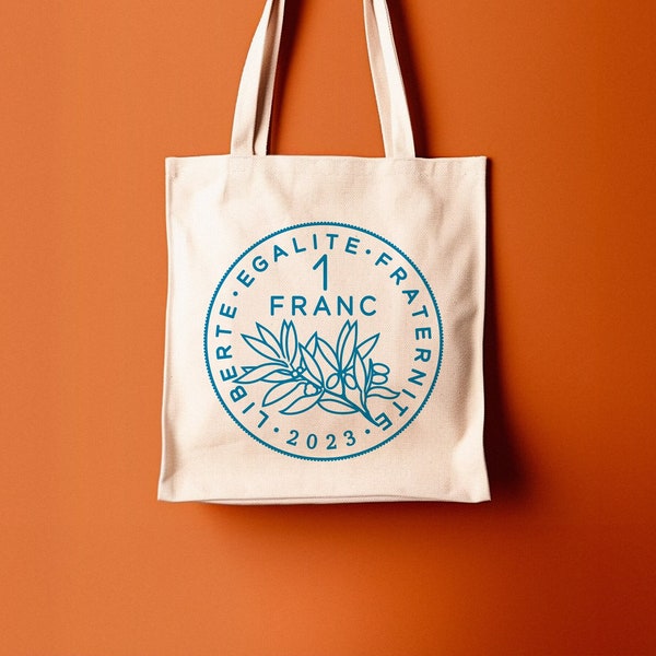 Tote Bag à 1 Franc - sac en coton, sac en toile, sac de courses, sac de plage, Franc, sac nostalgie, pièce de monnaie, sac imprimé fun