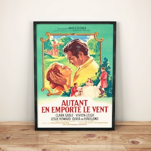 Affiche Autant en emporte le vent ( 1939 ) - affiche vintage, affiche de cinéma rétro, affiche de film, affiche illustrée, peinture affiche