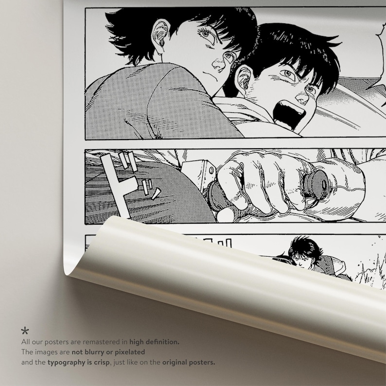 Akira 1982 Manga Poster Black and White – Japanese Anime Wall Art – Iconic Manga Page – Retro Cyberpunk Home Decor image 8