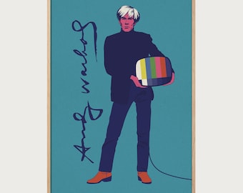 Pop Art Andy Warhol Illustration Poster, Iconic Portrait with Vintage TV, Modern Wall Art Inspired by American Pop Culture