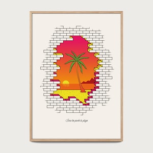 Sous les pavés la plage Poster – Pixel Art Wall Art – French Slogan Print – Modern Graphic Art – Creative Home Decor