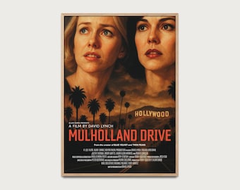 Mulholland Drive poster David Lynch, retro cinema art HD, original illustrated version, mysterious cult movie wall art