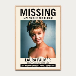 Poster Laura Palmer, Twin Peaks, David Lynch print, vintage style, natural color, 90&#39;s poster, parody poster, joke poster, missing person