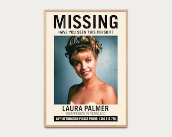 Cartel de Twin Peaks, Laura Palmer, fan de la serie, David Lynch, camiseta vintage, camisa de Twin Peaks, cartel perdido, camiseta retro, cartel divertido