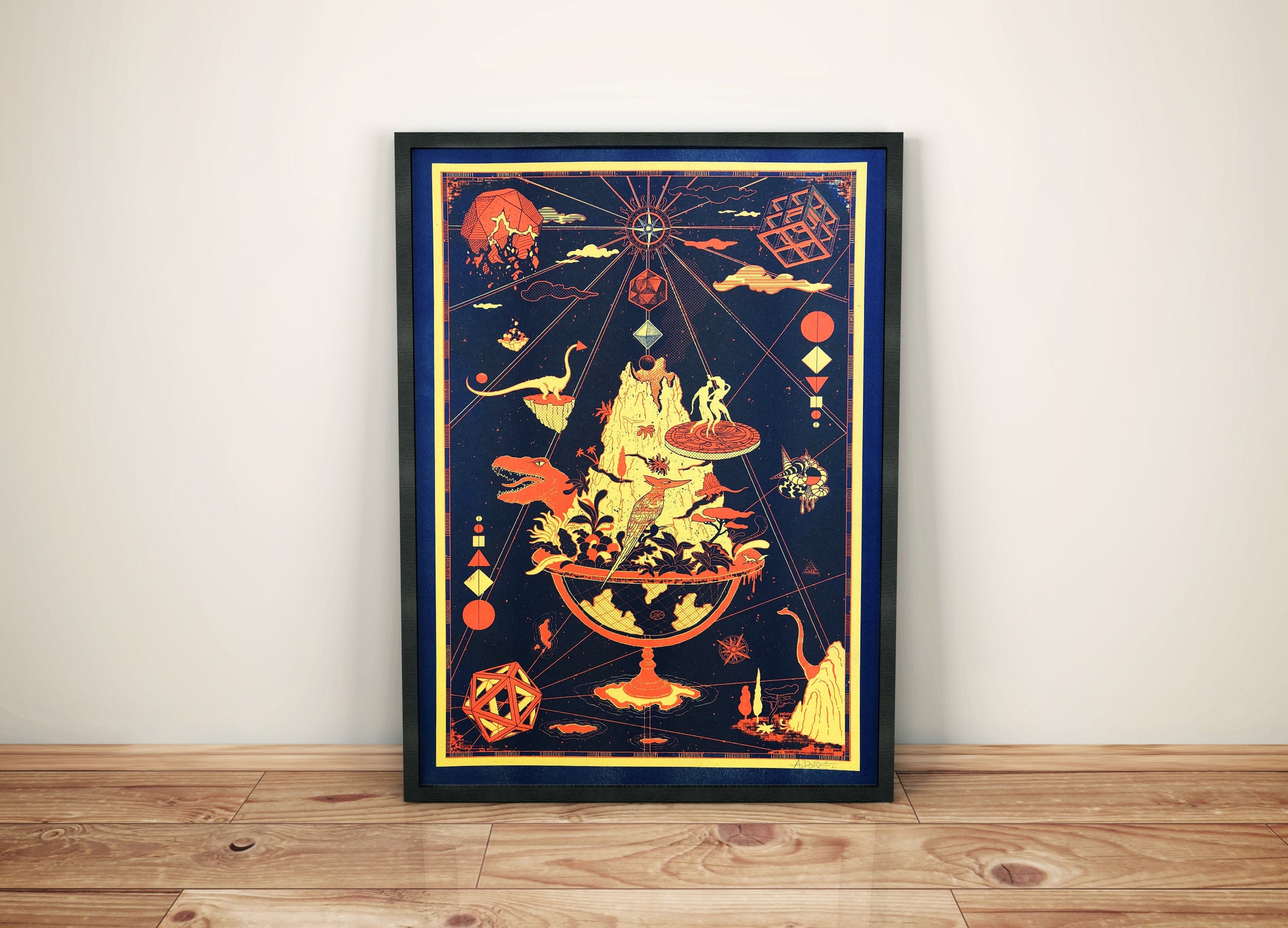 Risographie Exploration - Affiche, Illustration, Édition Limitée, Affiche Graphique, Nature, Dinosau