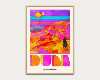 Dune Illustration poster - dune poster, retro 1970 cinema poster, movie poster, illustrated poster, gift idea, Drawing poster