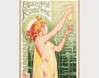 Pôster Robette Absinthe 1896 – Art Nouveau Privat Livemont – Pôster Vintage Belle Époque – Decoração de parede de bar Boho