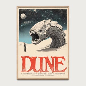 Póster Dune Retro Horror | Ilustración del gusano de arena inspirada en la novela de Frank Herbert | Fan Art Sci-Fi años 70