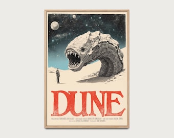 Dune Poster Retro Horror | Sandworm Illustration Inspired by Frank Herbert’s Novel | Sci-Fi Fan Art 70s Style