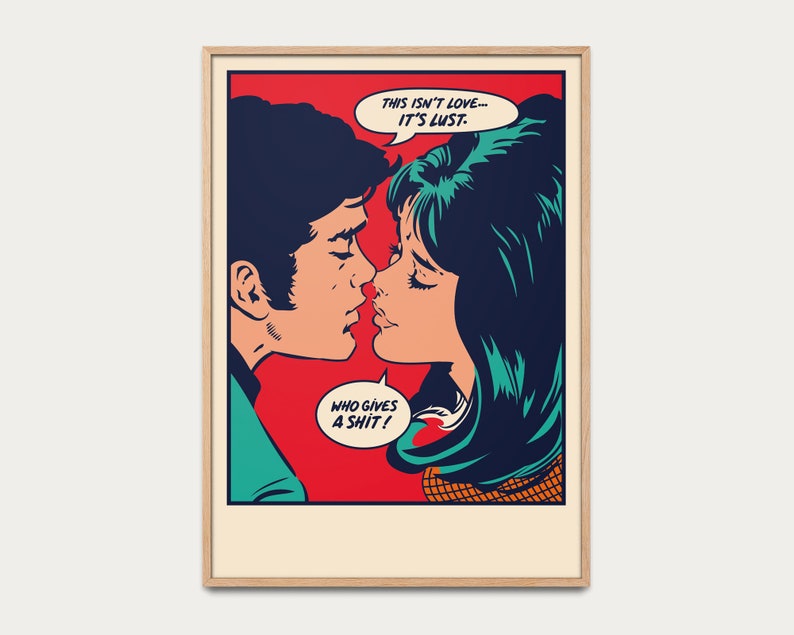 Cartel de arte pop - amor, lujuria, cartel de cómics, cartel de cómic, decoración de pared, cartel clásico, cartel de amor, cartel de arte, arte vintage imagen 1