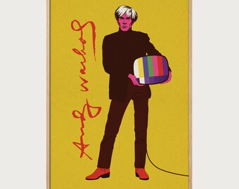 Andy Warhol Pop Art Poster – Bold Yellow Contemporary Wall Art – Modern Statement Decor – Trendy Gallery Style Print