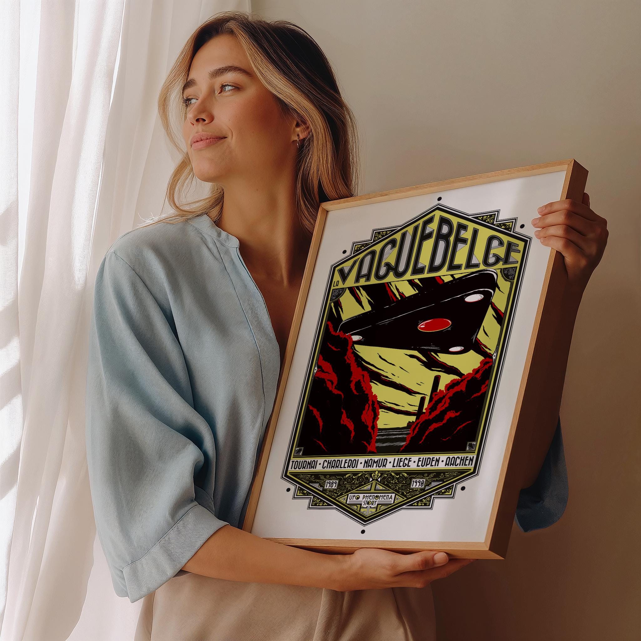 UFO Poster Belgian Wave 1989-1990, Retro Triangle UFO Sightings