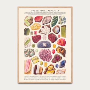 Vintage Poster &quot;One Hundred Minerals&quot; - Scientific Mineral Illustrations