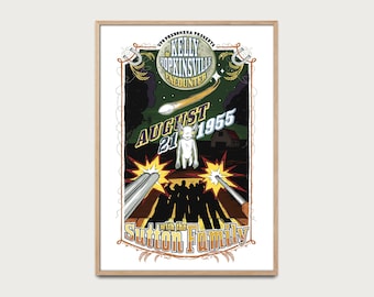 UFO Poster Kelly-Hopkinsville 1955, Sutton Family Encounter, Alien House Attack Art, Retro Sci-Fi Print, Vintage UFO Wall Decor