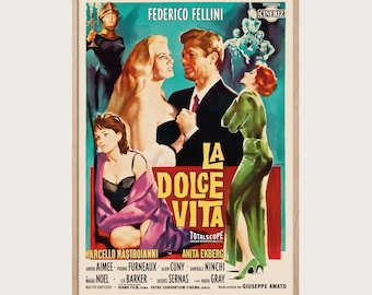 La Dolce Vita Poster – Federico Fellini 1960 Film Print – Vintage Italian Cinema Art – Classic Movie Wall Decor