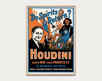 Houdini poster - vintage poster, circus poster, original decoration, magic poster, retro poster, show poster, interior