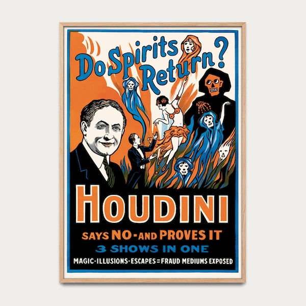 Houdini poster - vintage poster, circus poster, original decoration, magic poster, retro poster, show poster, interior